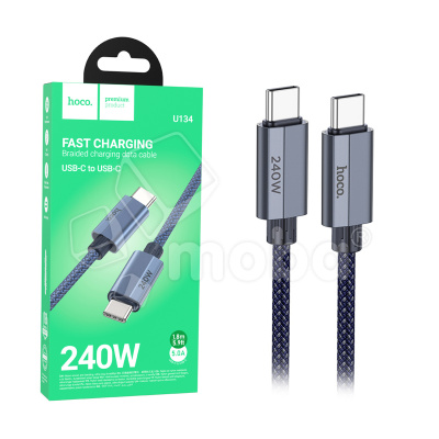 Кабель Type-C - Type-C Hoco U134 (5A, 240W, PD, оплетка нейлон, 1.8 м) Темно-синий