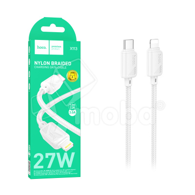 Кабель Type-C - Lightning Hoco X113 (3A, 27W, PD, оплетка нейлон) Белый