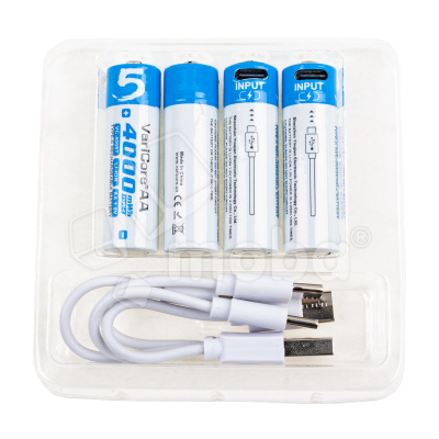 Аккумуляторные батарейки "AA" VariCore Li-ion 1.5V 2600 mAh (4 шт, перезаряжаемые, зарядка через Type-C)